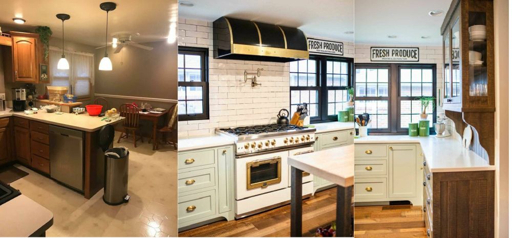 Avant et après table de cuisine avec comptoir en marbre