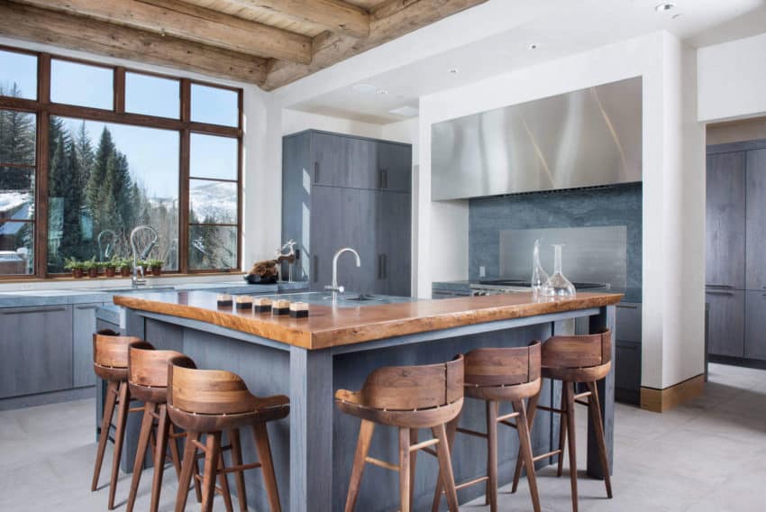Whiting Architects Îlot de cuisine avec sièges - tabourets en bois